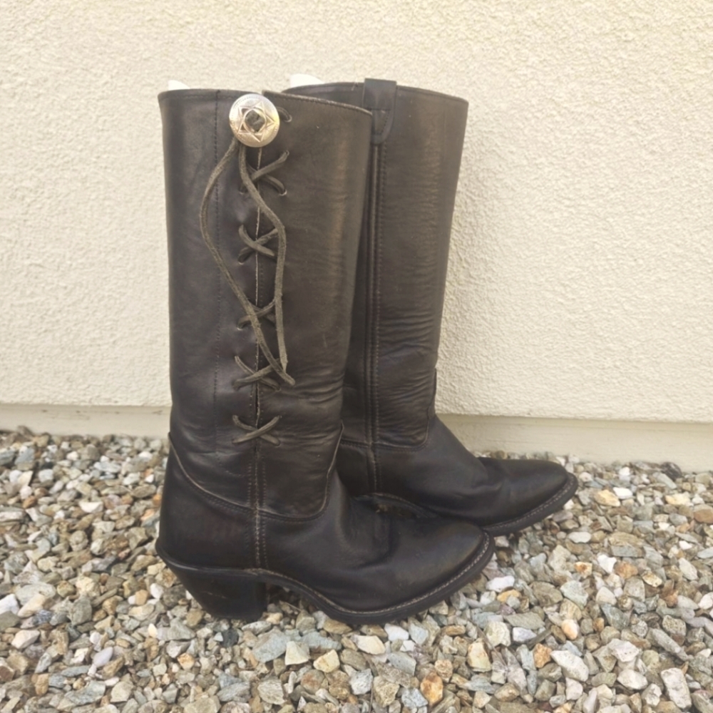Vintage Black leather lace up Double H Boots